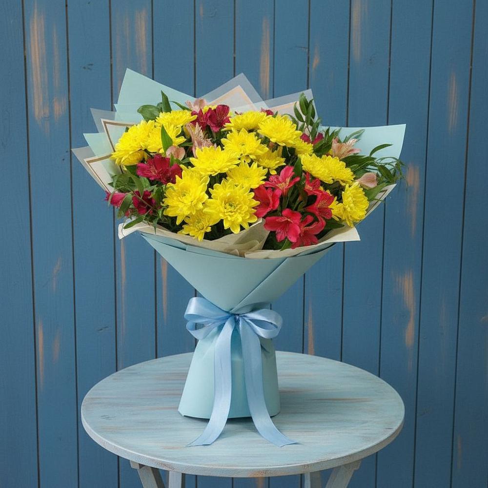 Букет цветов из: Альстромерии и Хризантемы в Хатунь