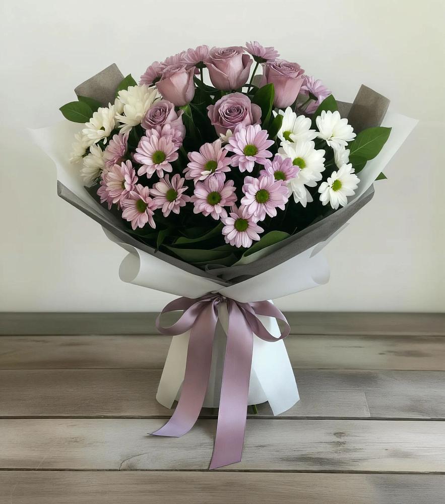 Букет цветов из: Хризантемы и Розы в Хатунь