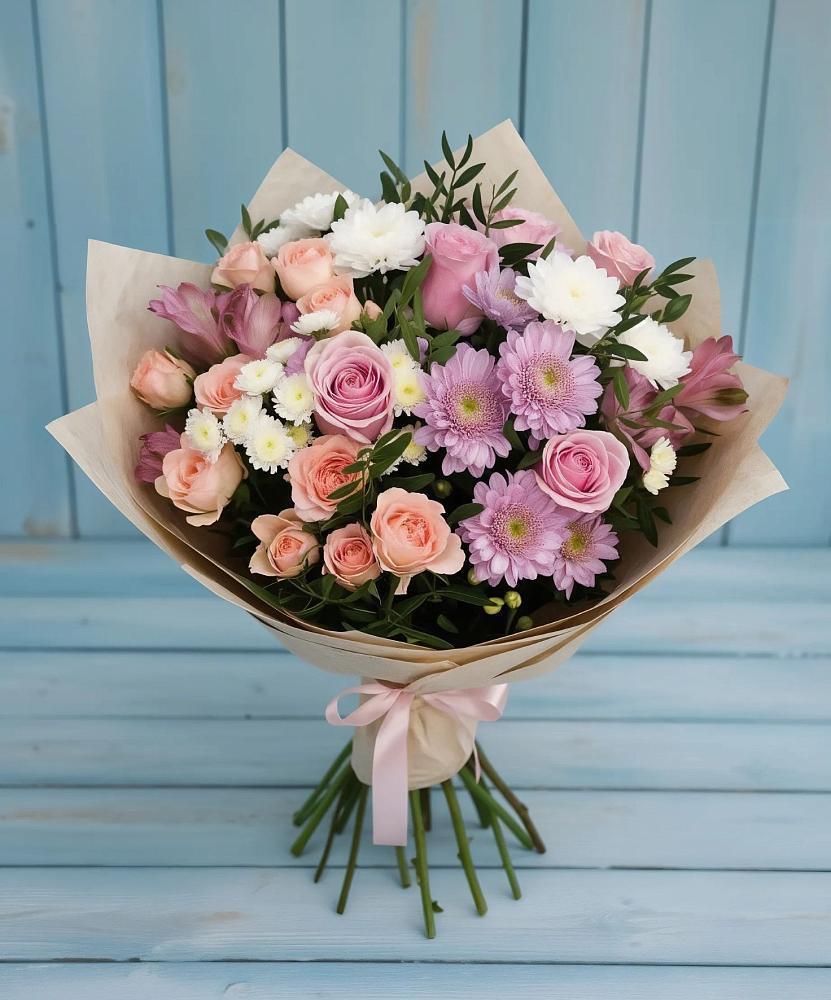 Букет цветов из: Хризантемы, Розы и Альстромерии в Хатунь