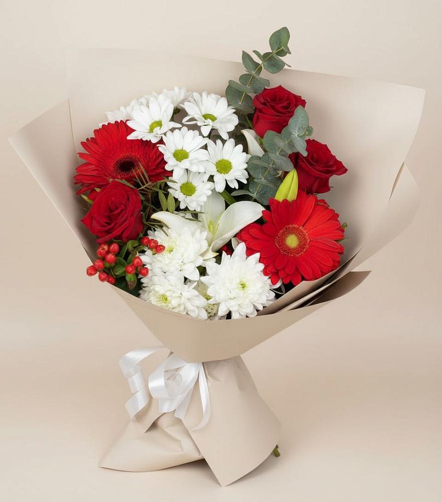 Букет цветов из: Розы, Хризантемы, Герберы и Лилии в Хатунь