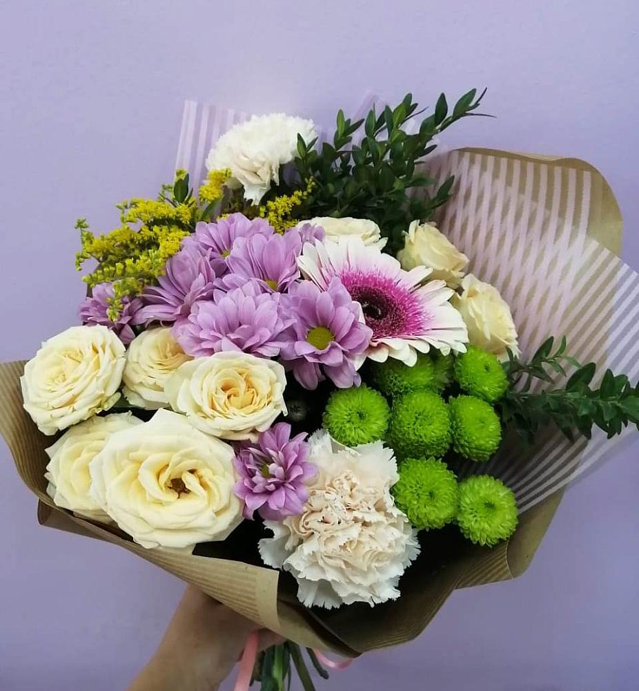 Букет цветов из: Хризантемы, Розы, Гвоздики и Герберы в Хатунь