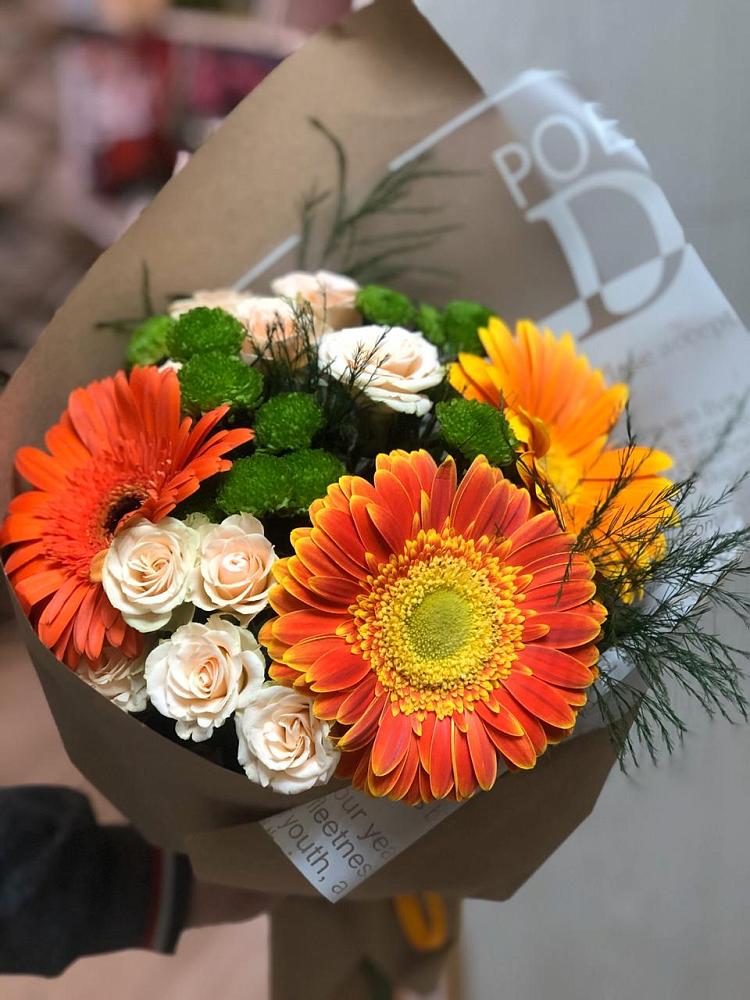 Букет цветов из: Герберы, Хризантемы и Розы в Хатунь
