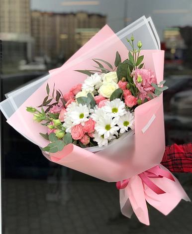 Букет цветов из: Розы, Лизиантусы и Хризантемы в Хатунь